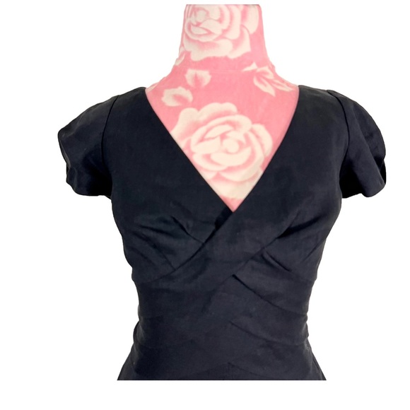 Rebecca Taylor Cross Front Pencil Formal Black Wool Linen Midi Dress button Up - Picture 2 of 8